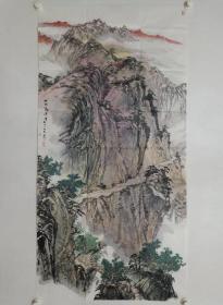 保真书画，王保雷四尺整纸青绿山水画《山水隐清寺》一幅