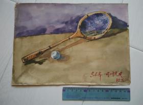 康宁老师六十年代水彩画 羽毛球