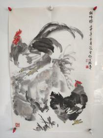 广东著名老画家 ，汕头美协主席陈望作精品双鸡图一副（保真）