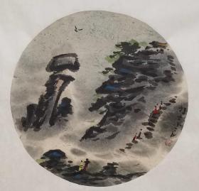 《狂士》国画 山水画。山东书画家曲晨，1952年生于黑龙江省伊春市。又名雪鸿，号：里口山人，酒痴，疯子、狂人、浪人。斋名：皈一山庄，风雪堂，清隐居，风云堂。 祖籍山东龙口，在其母亲的影响下六岁习画，孩童时每每画成必要左邻右舍夸奖一番以示高兴。成年后由于对绘画的痴迷两度婚姻失败，造成精神极度分裂并入院数次。 曲晨的绘画艺术充分吸纳古今中外之……