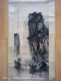 中国画开拓者；罗铭，精品山水32x68cm