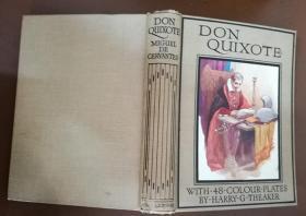 Don Quixote 堂吉诃德 (民国时期英文原版书，布面硬精装，封二一幅彩色藏书票，40余幅整版彩色插画，精美绝伦！)
