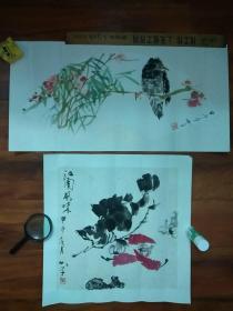 35:画家、书法家、美术评论家、学者张如学画作两件:65*33cm，44*44cm原装原裱（合售）