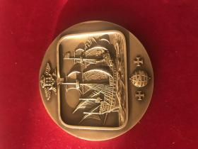 欧州航海纪念大铜章，七厘米宽，146克重，具体见图，拍前看好，拍后不退。