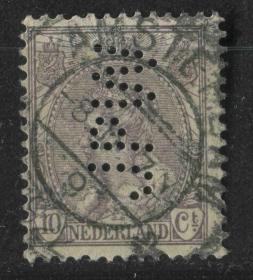 荷兰古典邮票 1898年 威廉明娜女王 打孔信销 DD