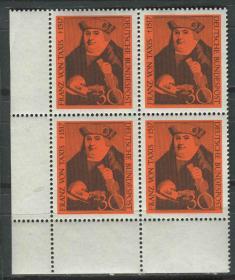 ostbl27德国邮票 西德 1967年  邮电技术专家塔克西斯逝世450周年 雕刻版 1全新方连 DD
