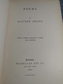 1890年  POEMS BY MATTHEW ARNOLD  19.5X14CM