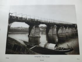 【百元包邮】1920年代古旧书页影像  一张双页双幅《衡山南岳庙正殿；醴陵渌江桥（湘东第一桥，有800余年的历史）》（Heng shan，Nan yüo miao，Haupthalle；Lilinghien，Brücke） 纸张尺寸约30.3×23.5厘米（197-198C）