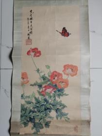 老画家郑药工笔画《花香蝶舞》郑文博老画家旧藏