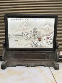 老框雪景瓷板画插屏