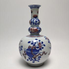 清代康熙青花釉里红瓷器八宝纹三节葫芦瓶1