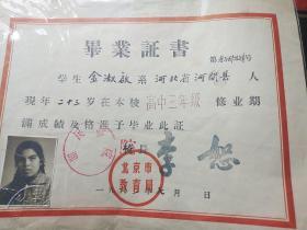 1961年北京市教育局毕业证书带照片
