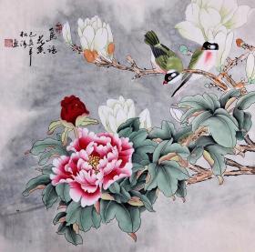 纯手绘工笔花鸟画四尺斗方70*70厘米特价处理109元一幅包邮