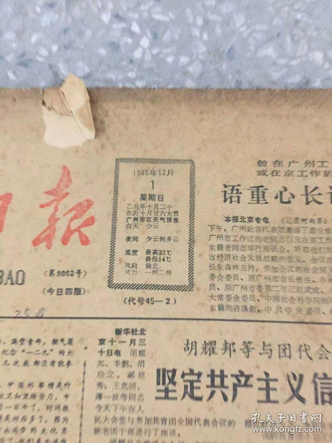 广州日报1985年12月份 原版合订