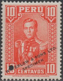 秘鲁邮票，1932年路易斯总统，勋章、配饰，华德路公司试色印样