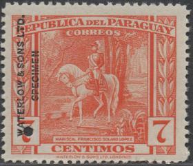 巴拉圭邮票，1945年戎装骑马的弗朗西斯科元帅，华德路公司印样