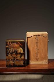昭和时期 黑漆描金麒麟凤纹置物盒一组
