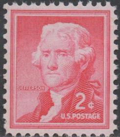 美国邮票D，1954年托马斯杰佛逊，世界名人建国国父