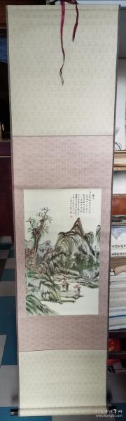 挂历宣纸画:唐寅山水画(裱起来的)168X41CM