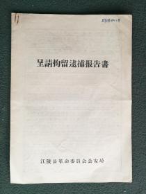 16开，1980年，江江陵县革命委员会公安局《呈请拘留逮铺捕报告书》