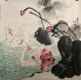 江文湛，花鸟画斗方旧作没裱买家自鉴别！