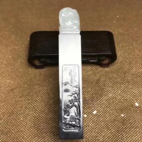 和田白玉紫罗兰飘翠貔貅印章OWNY128克96x31x16mm