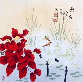 纯手绘工笔花鸟画斗方50*50厘米特价处理99元一幅包邮【鸣秋】