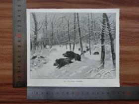 【现货 包邮】1890年小幅木刻版画1890年小幅木刻版画《遇到猎手》(doublette)尺寸如图所示（货号400562）
