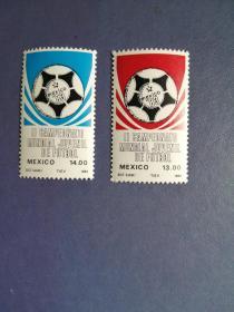 外国邮票   墨西哥邮票邮票   1983年第二届世界青年足球锦标赛2枚（无邮戳新票)
