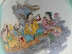 XB-景德镇精品手绘人物粉彩瓷八仙过海人物故事诗词老盖罐带盖，画面漂亮，书法老到品相极好