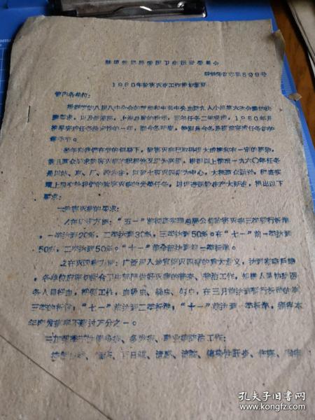 《蚌埠铁路局爱国卫生运动委员会 1960年除害灭病工作规划意见》16开油印