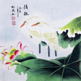 纯手绘工笔花鸟画斗方50*50厘米99元一幅包邮【情趣】