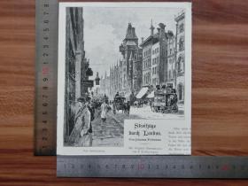 【现货 包邮】1890年小幅木刻版画1890年小幅木刻版画《穿过伦敦》(streifzüge durch london)尺寸如图所示（货号400561）
