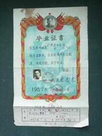 8开，1957年，有毛像，登记像，广东省台山《毕业证书》