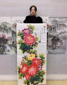 中国国画家协会会员曾老师四尺金线牡丹140*70厘米任选一幅199元包邮