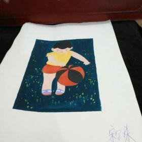 90年南京幼儿园小朋友彩绘绘画作品 拍球 宋宝珠50元b01