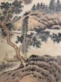 吴湖帆（款）〈流水孤村〉，92x30 。