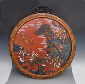 漆器精品手绘群仙祝寿图挂屏