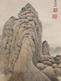 吴湖帆（款）〈流水孤村〉，92x30 。