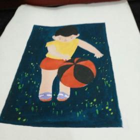 90年南京幼儿园小朋友彩绘绘画作品 拍球 宋宝珠50元b01