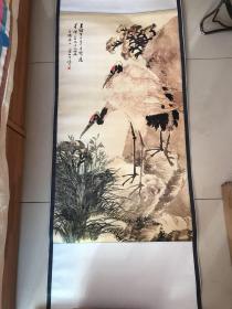 海派巨匠 任伯年鹤兰图 卷轴画 以裱在卷轴 以裱在卷轴 尺寸170×55CM  k