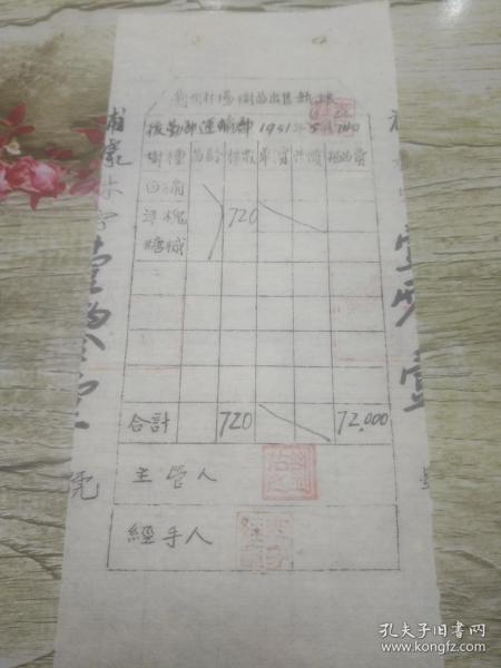 老发票收藏 50年代初期 兰州林场配发树苗执据 后勤部运输部