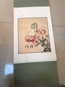 高端仿真 卷轴画 清郎世宁百合缠枝牡丹 以裱在卷轴 尺寸110×35CM   k