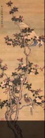 【清 沈铨 1735年国画 《山茶花鸟》】绢本 立轴 98*32厘米