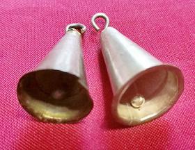 老古董纯银鎏金喇叭状铃铛吊挂件饰品一对2件 民国老银器保真品 Y50
