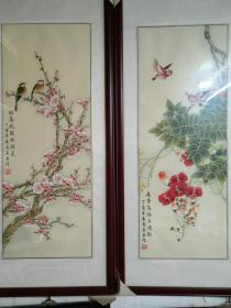 吴玉华画 花鸟4条 88+32cmⅩ4画心  师傅作品金钩银画每一笔。力度