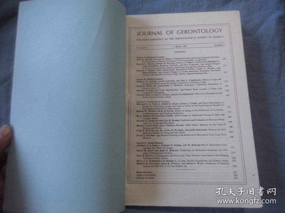 JOURNAL OF GERONTOLOGY（老年学杂志）1985-02