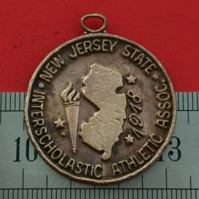 A650旧铜美国新泽西州校际体育协会1918铜牌铜章挂件吊坠珍藏收藏
