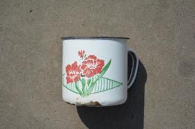 6070年代 花团锦簇 老搪瓷缸子杯子