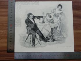 【现货 包邮】1890年小幅木刻版画1890年小幅木刻版画《调情》(调情)尺寸如图所示（货号400589）